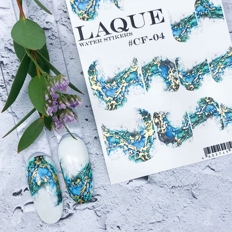 LAQUE слайдер дизайн для нігтів CF-04 (зелений, золото) — фото 1