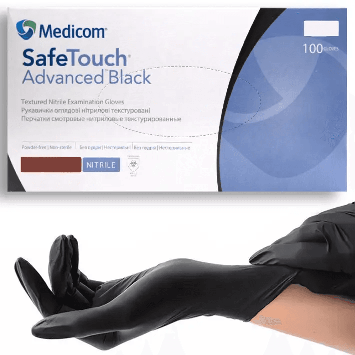Перчатки нитриловые Medicom Black M (черные) плотность 3.3 г — фото 1