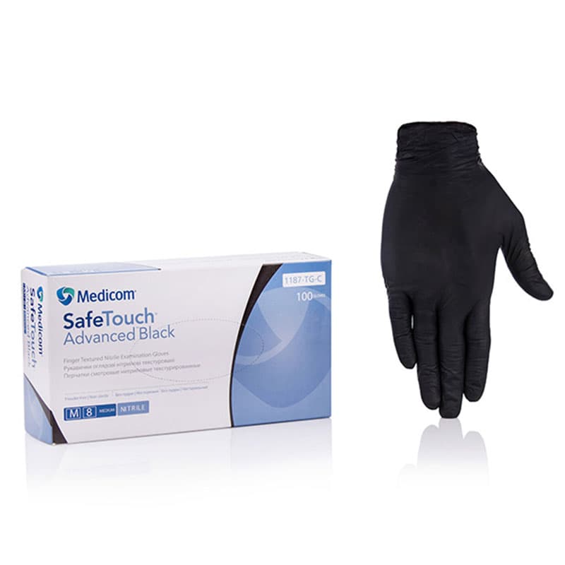 Рукавички нітрилові Medicom Black (Чорні), M — фото 1