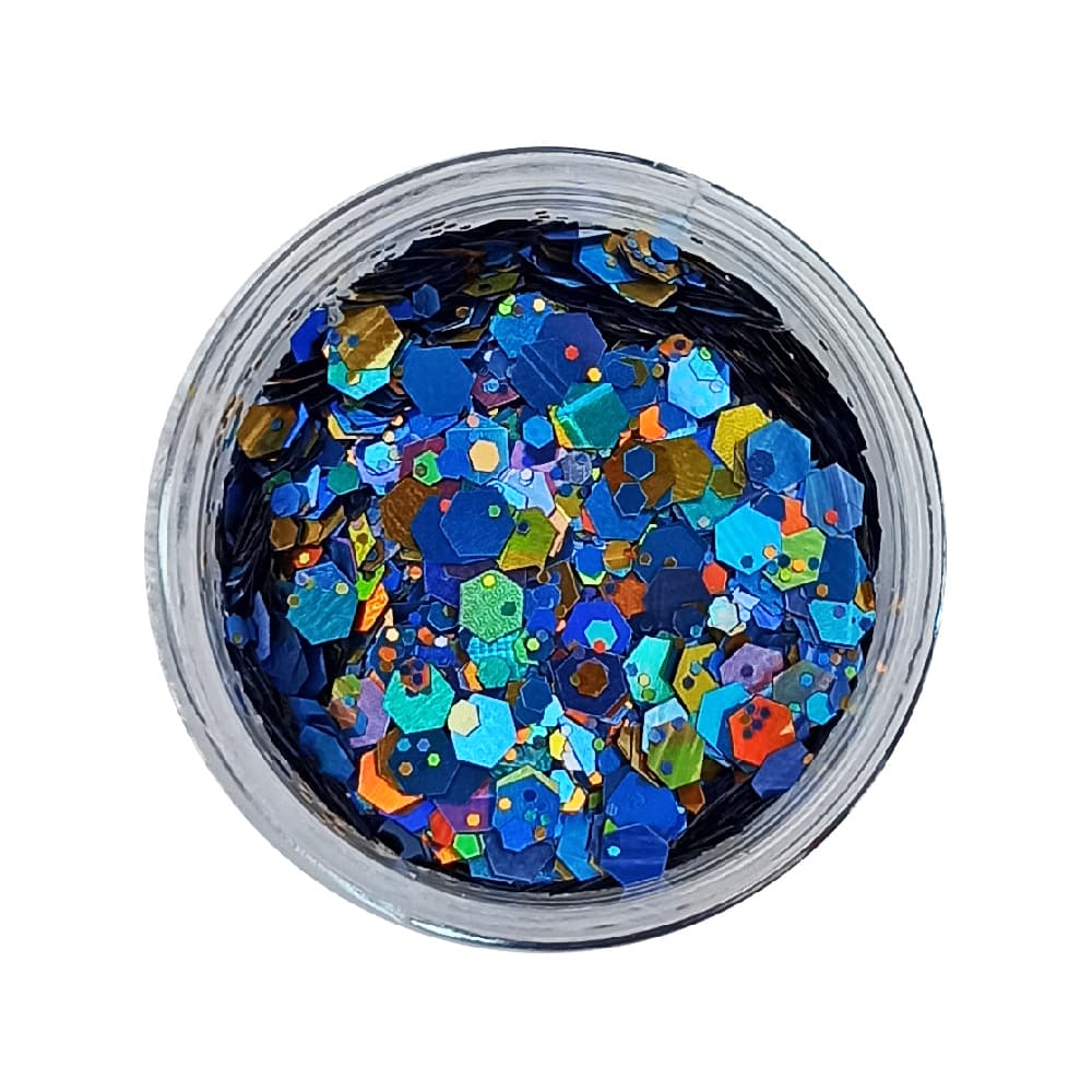 Голографические шестигранники микс (желто-голубые) — фото 1