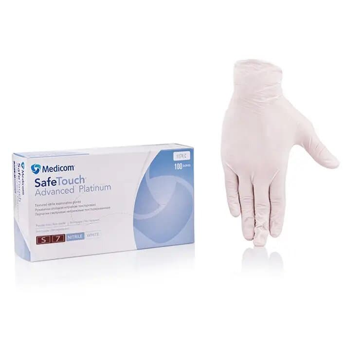 Рукавички нітрил Medicom неопудрені, білі, розмір S — фото 1