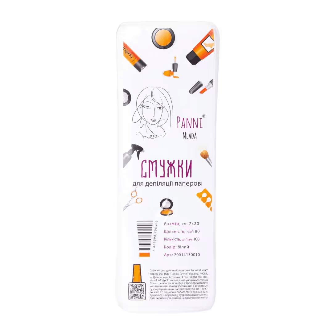 Полоски для депиляции Panni Mlada 80 г/м 7x20 см, белые, 100 шт — фото 1