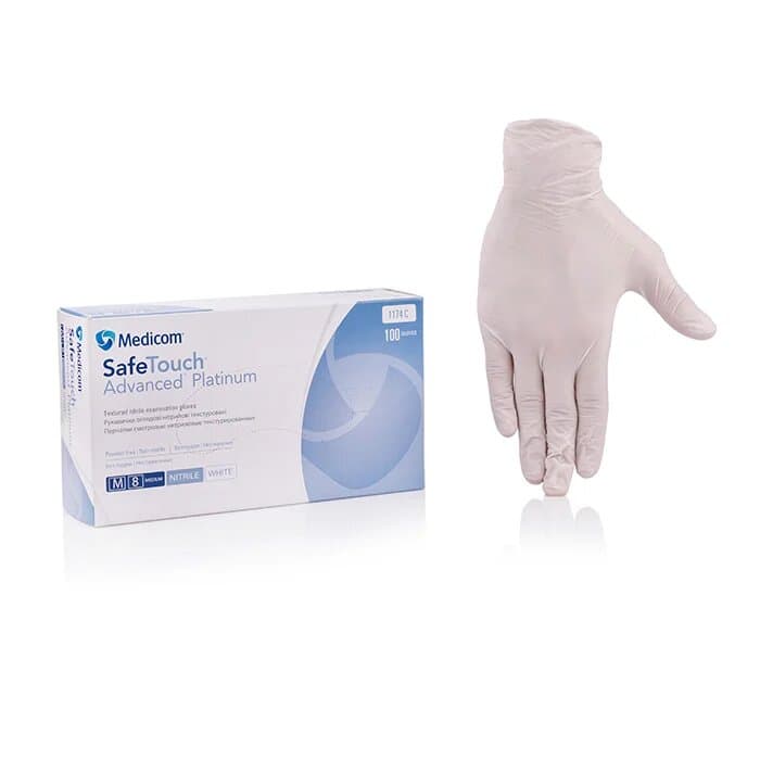Рукавички нітрил Medicom неопудрені, білі, розмір M — фото 1