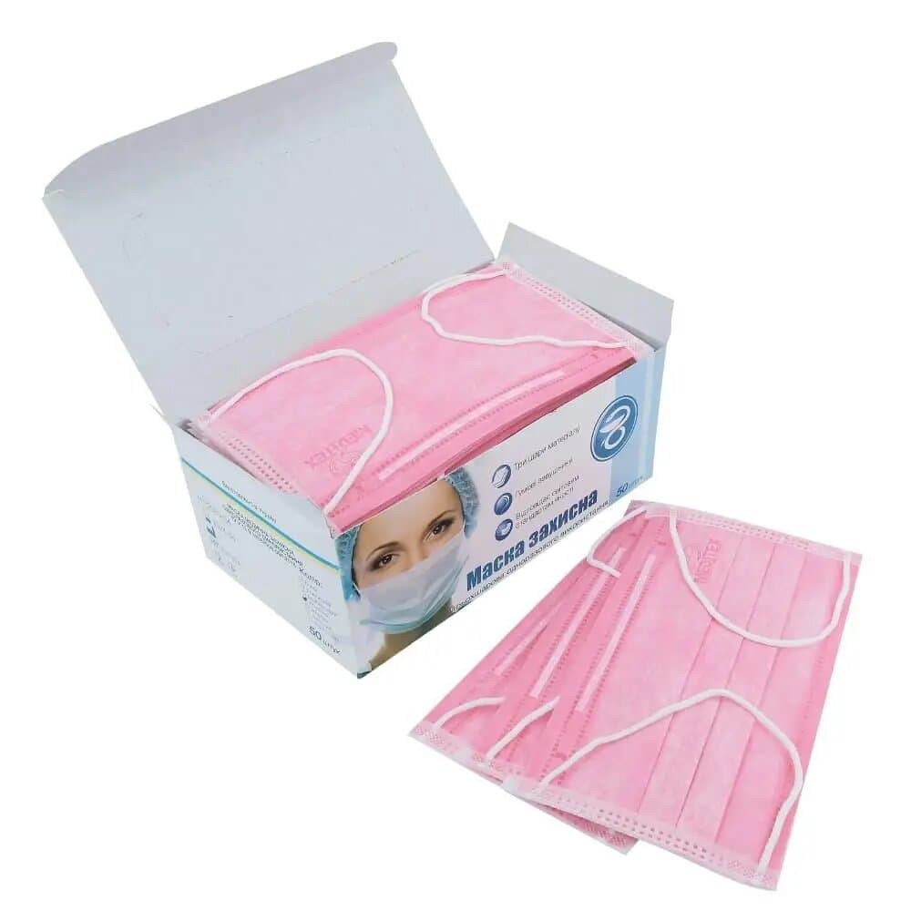 Маска Meditex для майстра манікюру рожева, 50 шт. — фото 1