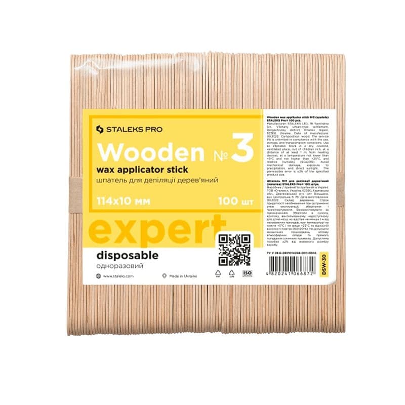 Staleks шпатель для депіляції дерев'яний №3 Staleks 114х10мм, 100 шт — фото 1